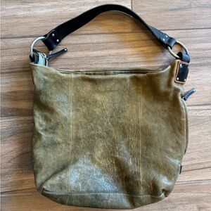 Ellington Hobo Purse Olive Green Soft Leather with Black Trim Handle